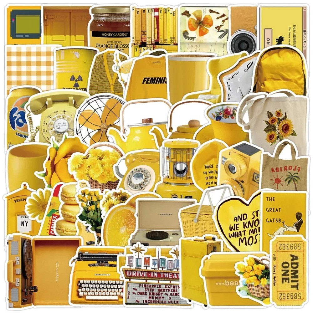 Yellow Laptop Accessories - 50 Pegatinas Estéticas Amarillas Vintage -